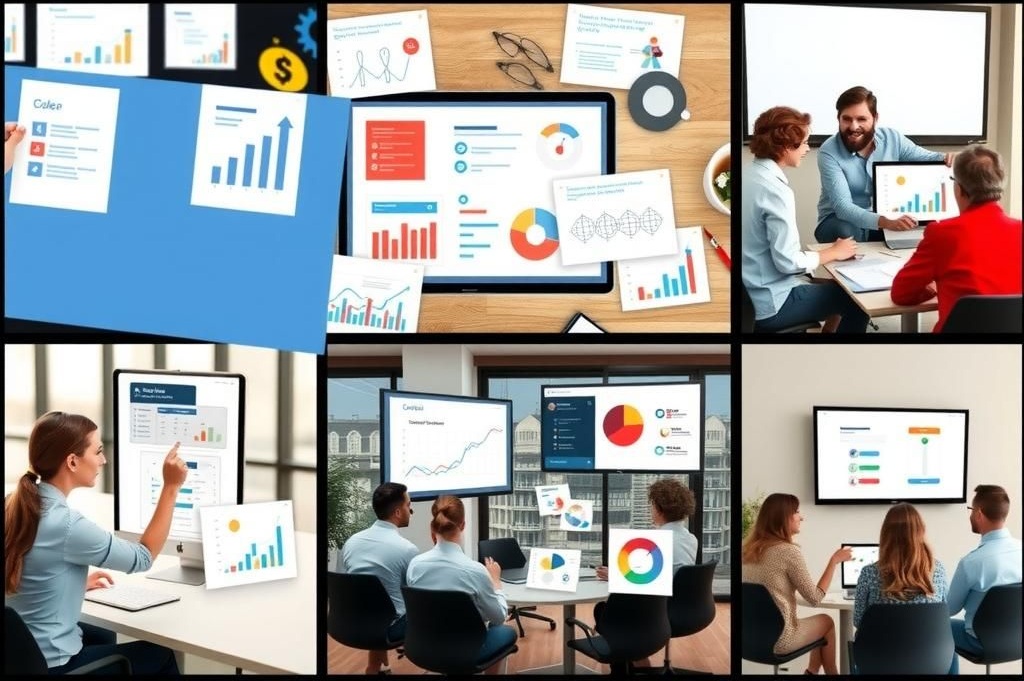 A collage of various project management activities and team collaborations